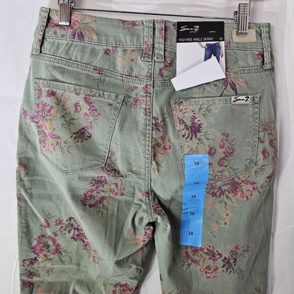 NWT Seven 7 Jeans Womens 10 High Rise Ankle Skinny Green Floral Stretch Denim - Picture 12 of 15